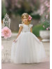White Tulle Corset Back Floor Length Flower Girl Dress White Tulle Corset Back Floor Length Flower Girl Dress